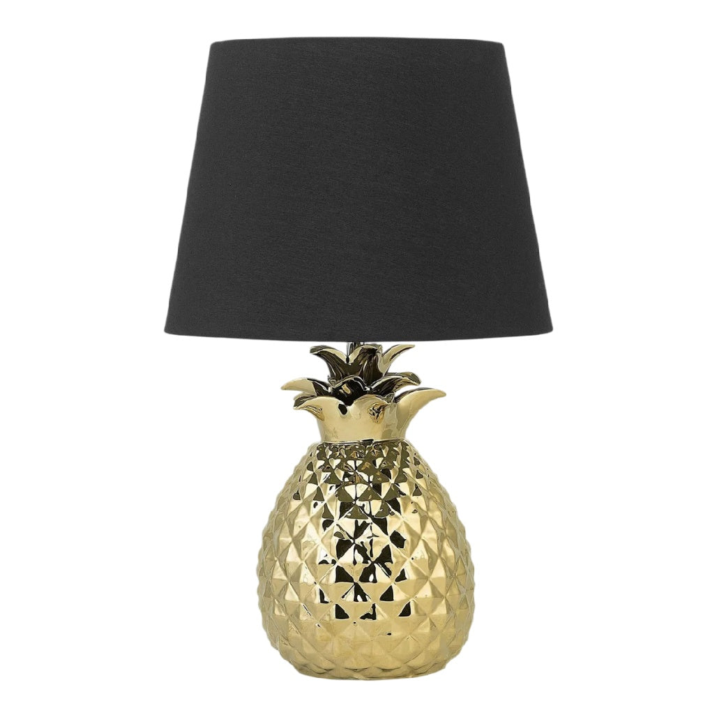 **Lampe de table ananas dorée avec abat-jour noir**