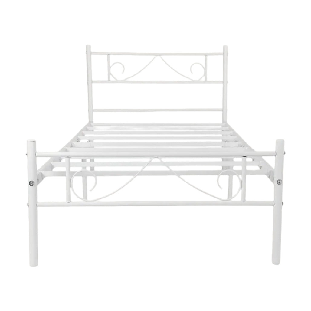 **Lit métal blanc avec cadre en fer, design moderne et épuré**